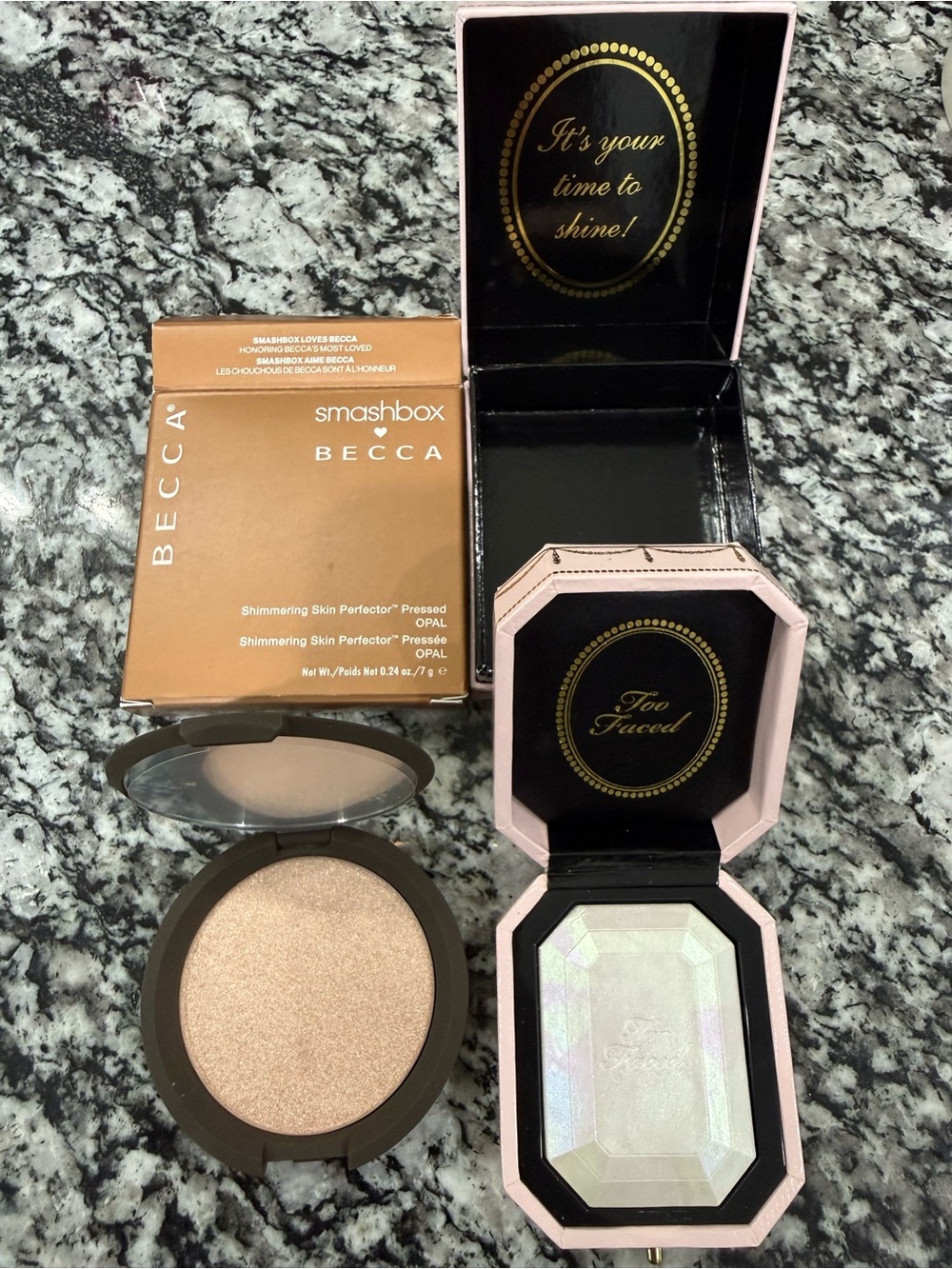 BECCA Opal & Too Faced Pink Iridescent Highlighter Duo